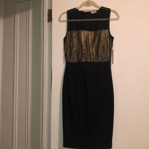 Black and Gold Lame Leather Cocktail Dress